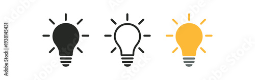 brainstorm three light bulb with small rays and gray