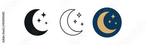 crescent night three crescent moon with tiny stars gold on deep blue