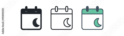 crescent calendar three calendar page with small crescent corner white and green