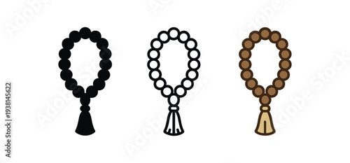 tasbih three prayer bead loop with tassel brown and cream