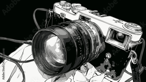 Classic Photography Equipment - Detailed Artistic Rendering