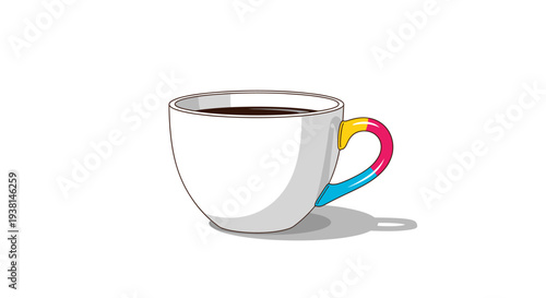 A cup of coffee featuring a colorful handle, perfect for a cozy morning or afternoon