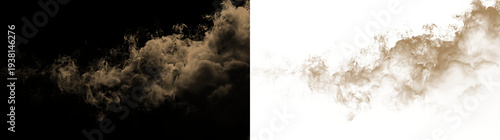 Dust sand soil smoke cloud particles isolated on transparent white background. Brown sandstorm smog sand dust explosion rising. Design elements for Compositing, covering, overlay, PNG