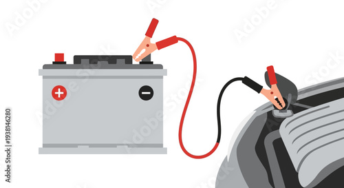 Jumper Cables Connected Battery.