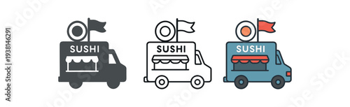 street food sushi food truck with flag