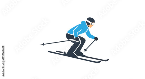 Man Skiing Down Slope.
