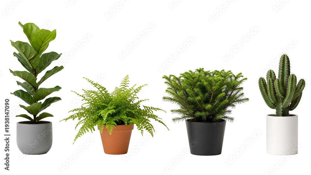 Obraz premium Four different potted plants on transparent background