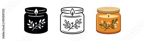 candle making candle jar with botanical line art decoration simple