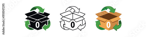zero contain recyclable paper box icon with green arrows