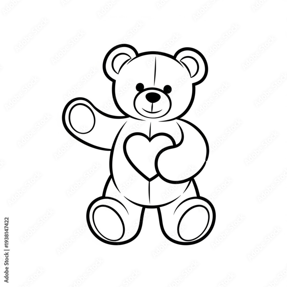 Fototapeta premium A cute teddy bear holding a heart in a minimalist line art style