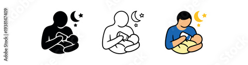 night feeding icon on light background. parent feeding newborn with bottle at night. feeding routine symbol