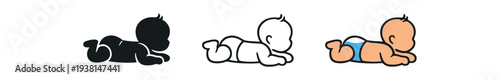 newborn tummy time icon on light background. baby lying on stomach for early development. muscle strengthening symbol. body position clearly readable