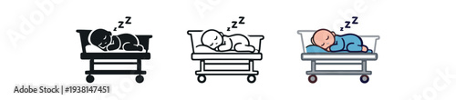 baby sleep bassinet icon on light background. newborn sleeping calmly hospital crib. rest and recovery symbol