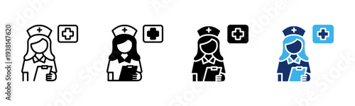 Nurse Care icon set multiple style collection
