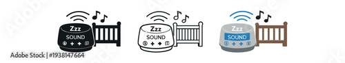 baby white noise machine icon on light background. sound device near crib. soothing sleep symbol. device clearly readable