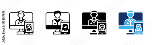 Telemedicine icon set multiple style collection