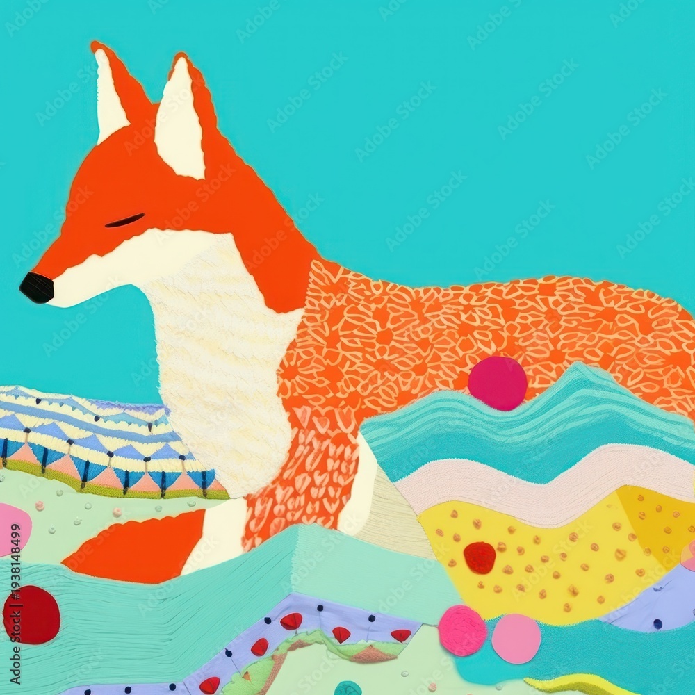 Obraz premium Simple fabric textile illustration minimal of a fox art animal mammal.