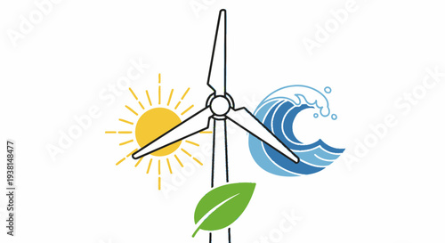 Renewable Energy Sources Wind Turbine Sun Wave.