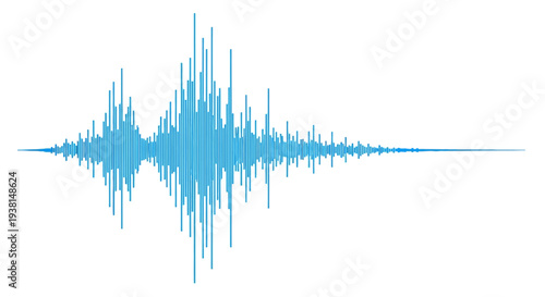 Blue waveform graph on white background, sound wave visualization, audio signal representation.