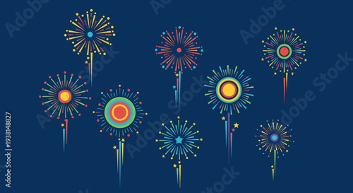 Vibrant fireworks display against a dark blue background.