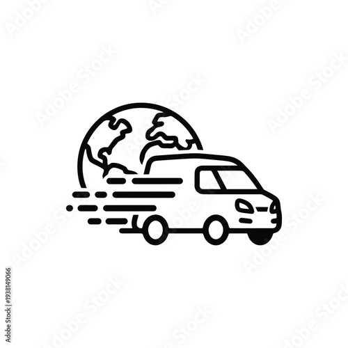 Delivery van speeding around the globe illustration on a clean background