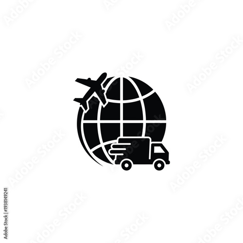 Global Logistics and Transportation Scene with Truck and Airplane in Simple Illustration Style