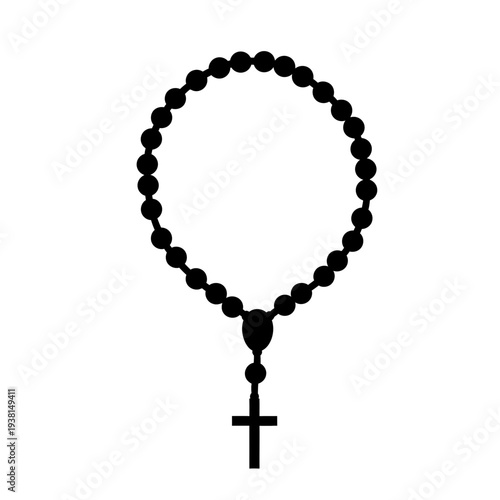 Rosary Beads with Cross Silhouette Icon