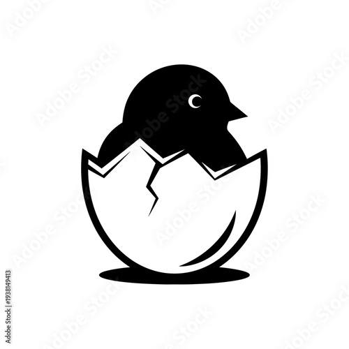 Black and White Chick Hatching from Egg Icon
