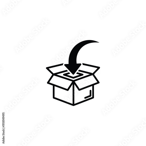 An open box with an arrow pointing down into it, depicting the action of receiving or unpacking a package