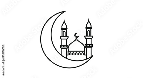 Islamic Mosque and Crescent Moon Symbol