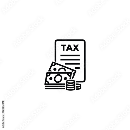 Financial documents and currency illustrating tax payment obligations and financial transactions in a simple graphic representation