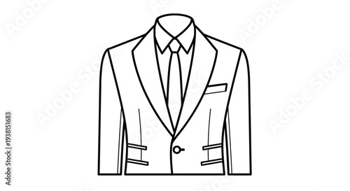 A simple line drawing of a formal jacket and tie on a clean background from a front viewpoint