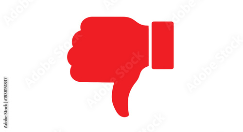 A prominent red thumbs-down vector graphic illustration representing dislike, negative feedback, or disapproval.
