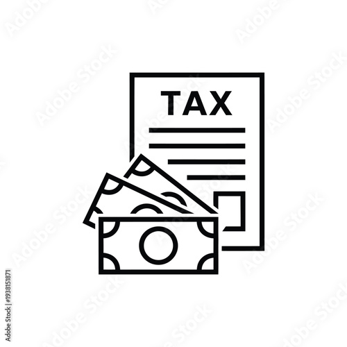 Tax documents and currency displayed in a simple graphic illustration