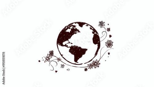 Global Connection Abstract Illustration with Floral Elements