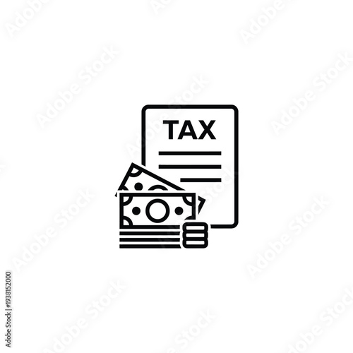 Tax documents, money, and coins illustration, a financial concept depicted from a straightforward viewpoint