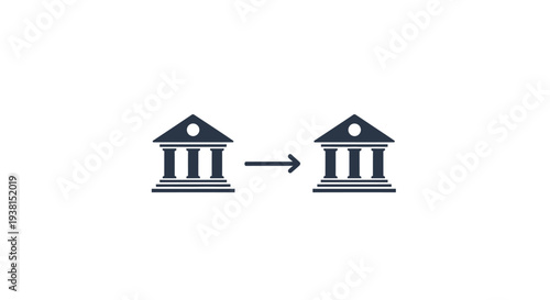 Bank Building Icon Transfer Process.