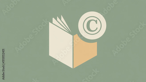 Open book with copyright symbol on muted green background representing intellectual property and creative rights protection