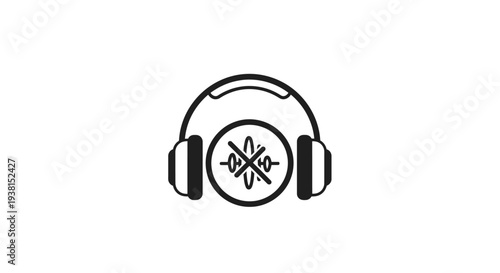 Black and white headphones with symbol.