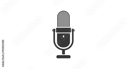 Black and white microphone icon graphic.
