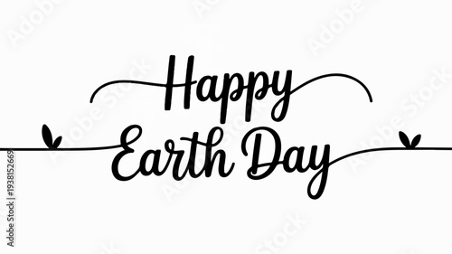 Earth day celebration typography with happy earth day text and decorative leaves on a white background