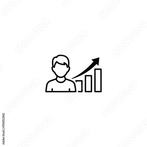 A person is shown with an upward trend graph indicating growth and progress