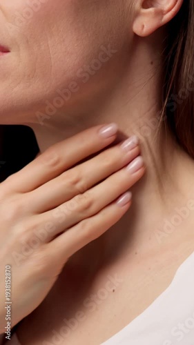 Throat And Salivary Gland Disorders. Woman Experiencing Neck Pain