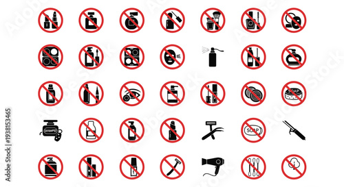 Collection of Banned Personal Care Products Cosmetics Beauty Tools Hygiene Items and Toiletries