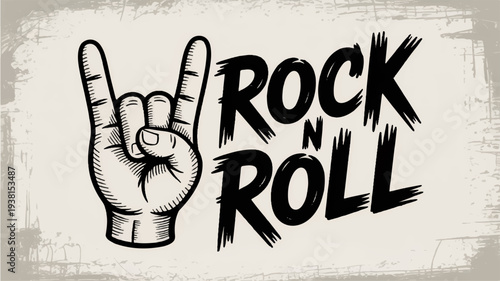 Rock n roll hand gesture with devil horns on a grungy background symbolizing music and rebellion