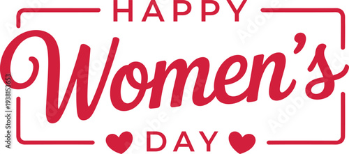 Wallpaper Mural "HAPPY Women's DAY" Red Vector Typography Greeting with Hearts and Frame Design Element Isolated on White Background Torontodigital.ca