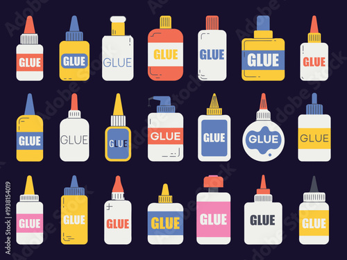 glue in stick stationary office tools for crafting exact vector plastic tubes for glue, school and office adhesive supply item, crafting tool container design with cap, simple stationery product packa