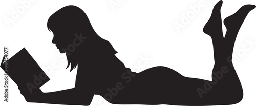 Lounging Reader Lying on Stomach Feet Up Silhouettes