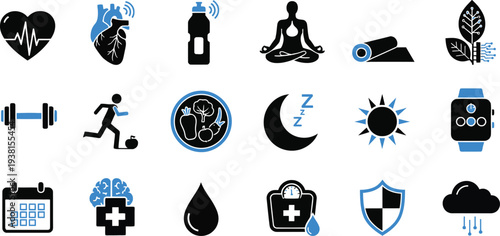 Health and Wellness Icon Set for Medical Fitness Nutrition Sleep and Lifestyle Apps, Websites, and Healthcare Digital Design Projects