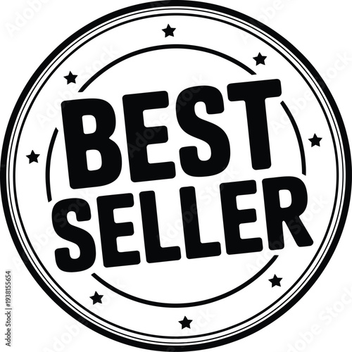 Best Seller badge stamp vector illustration. Vintage circular seal design with stars for top selling product labeL